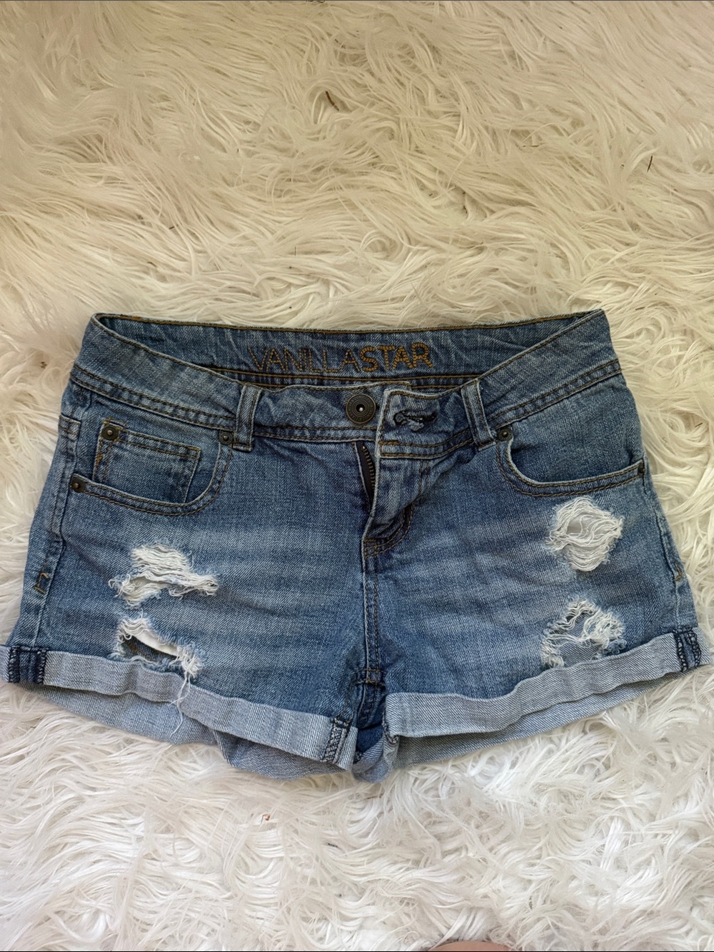 VANILLA STAR Light Blue Distressed Cuffed Denim Shorts